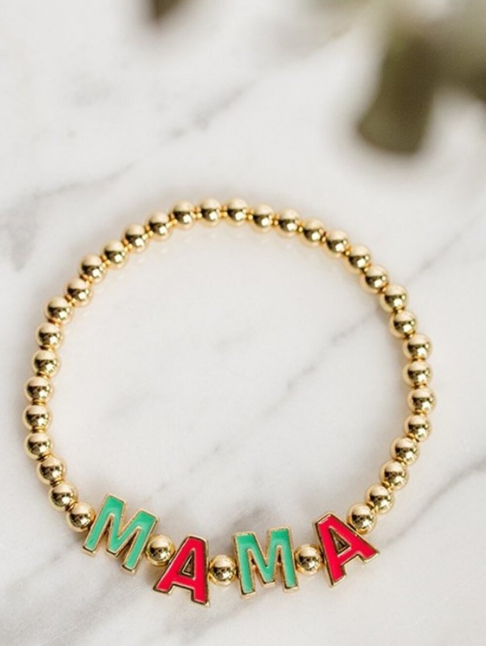 Gold Beaded "MAMA" Letter Bracelet in Red & Green Brand New Great Gift